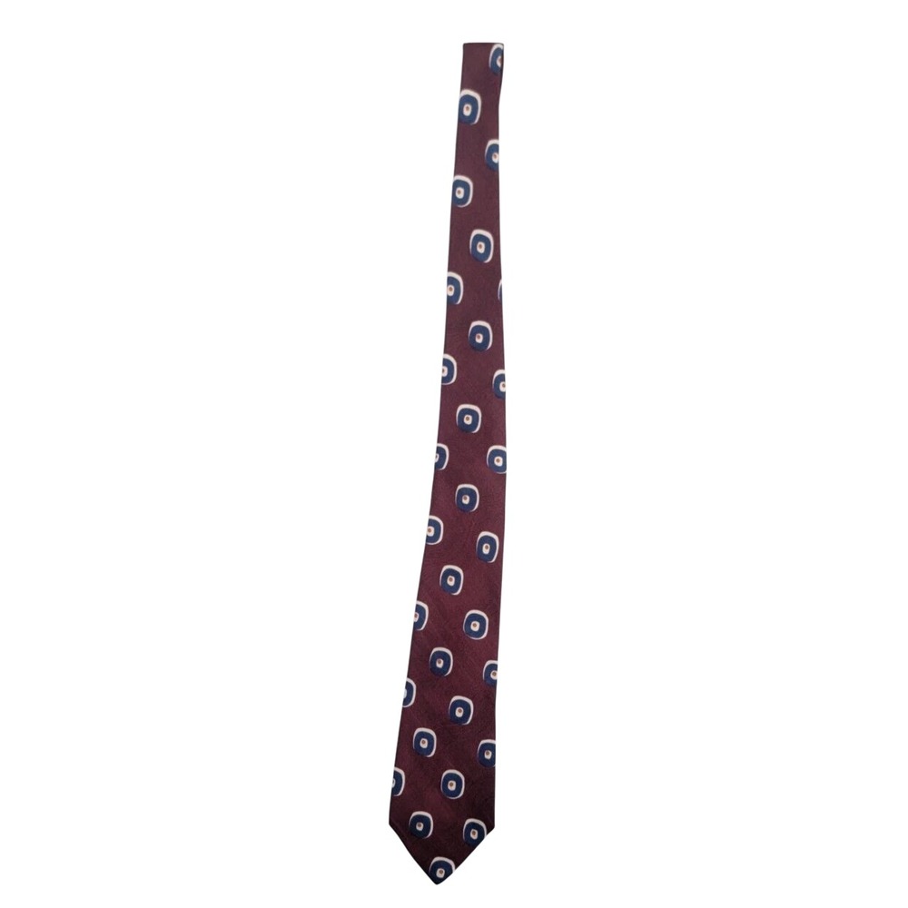 Polo Ralph Lauren Retro Silk‎ Necktie Burgundy Blue Geometric Hand Made in USA